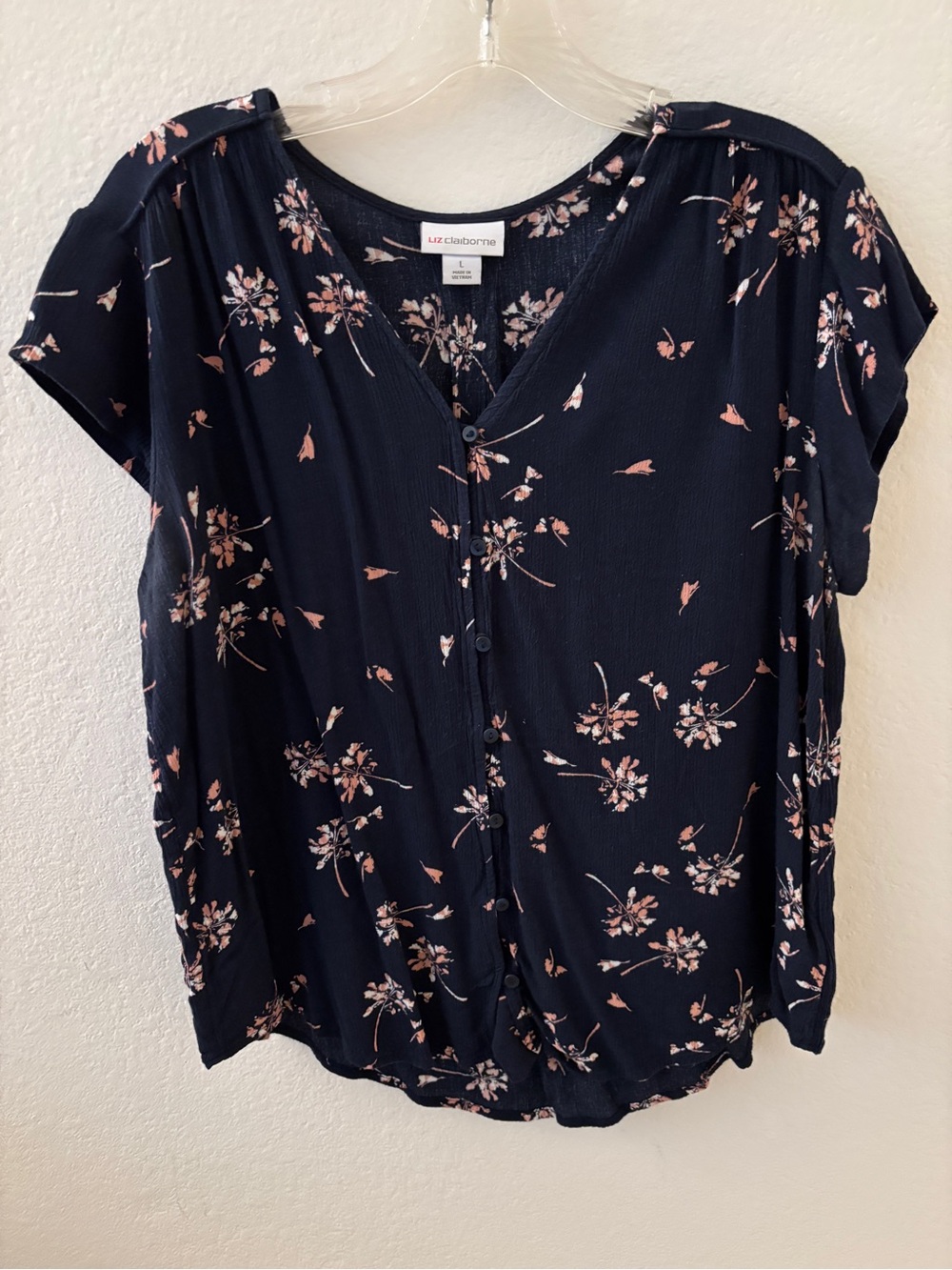 Liz Claiborne Navy Floral Button-Front Blouse